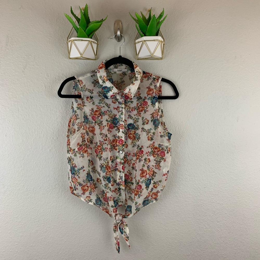 Papaya Floral Sheer Blouse Size Large Button Down